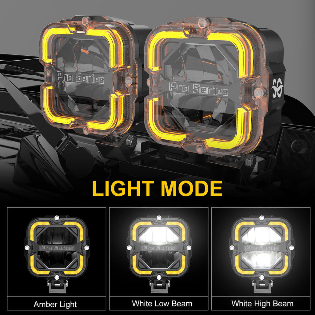 Shoreline Offroad Pro Series Bright White LED (8)-4” Pod Light Bar with Amber DRL (Lights only, bar sold separately)