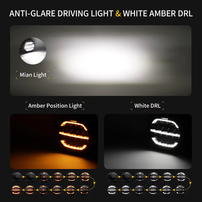 Shoreline Offroad Pro Series Bright White LED 7” Pods with Amber DRL